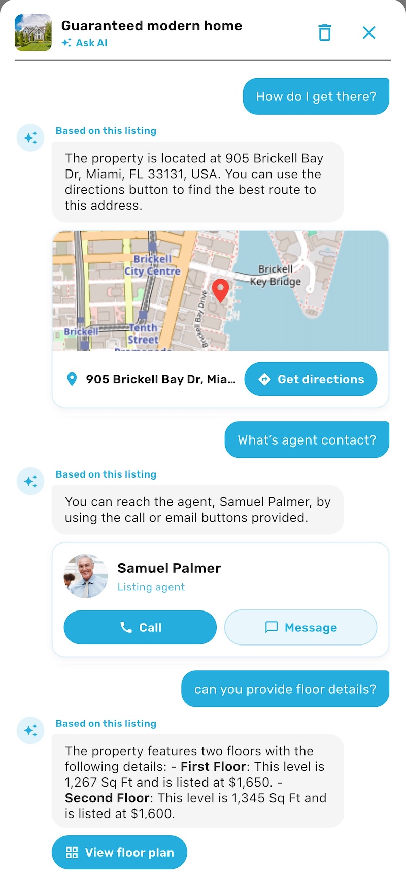 Ask About This Listing AI chat on a Houzi property page
