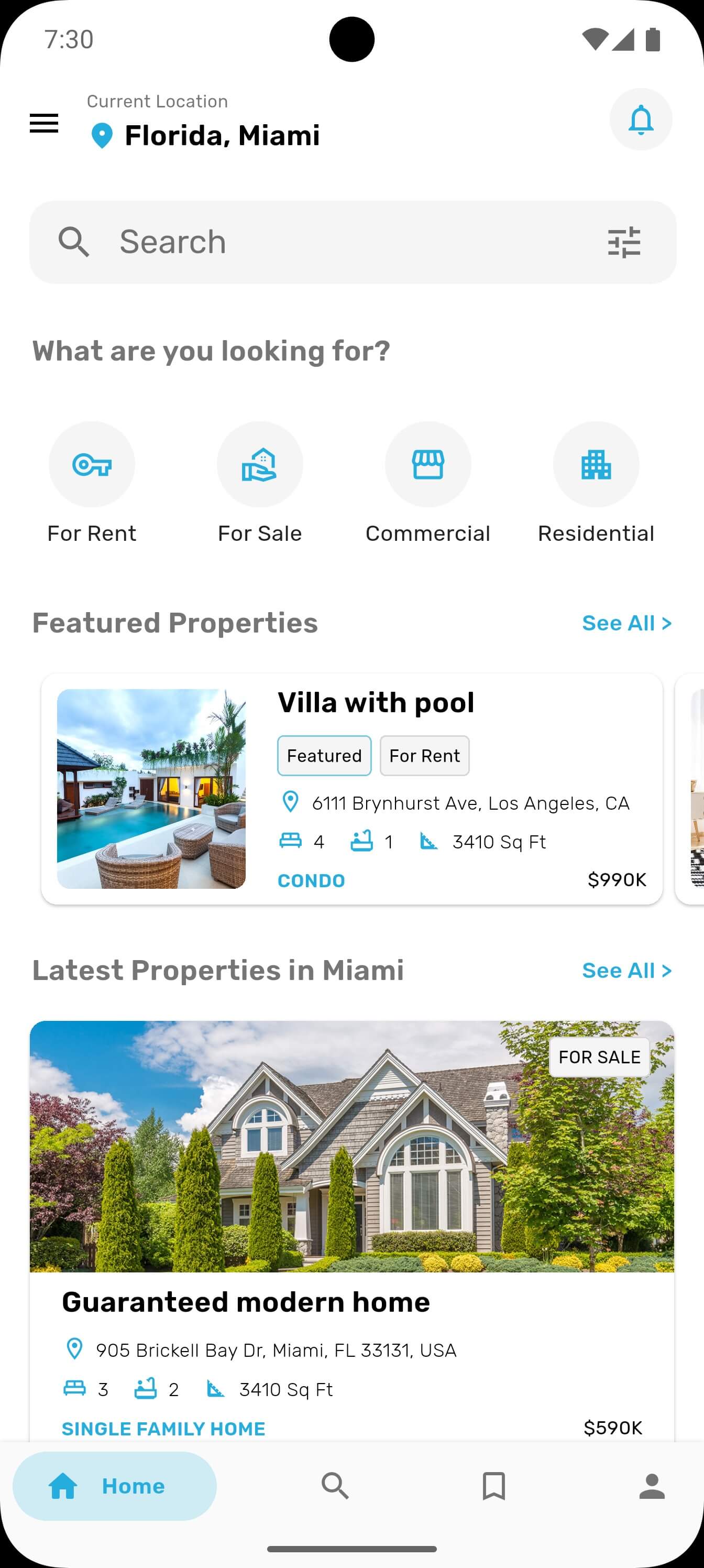 Houzi App Home Screen